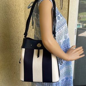 Kate Spade Marti Large Bucket Bag Even Stripe Blazer Blue